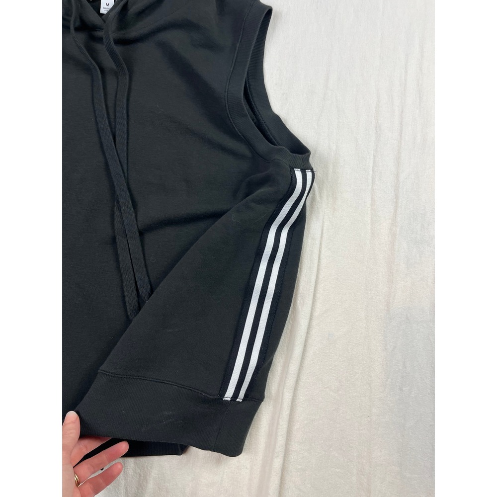 Evereve Womens Sleeveless Hoodie Black Pima Cotton Side Stripe Activewear Vest M - Picture 3 of 6